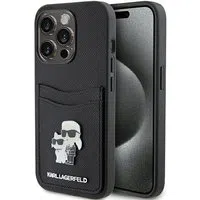 Custodia per Apple iPhone 15 Pro, Karl Lagerfeld, Saffiano Card Slot Metal Karl & Choupette, Nera — 3