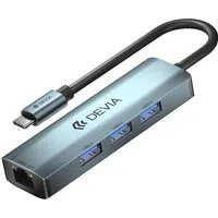 Hub USB-C DEVIA EC621, 3 x USB-A 3.0 - 1 x RJ45, Grigio — 3