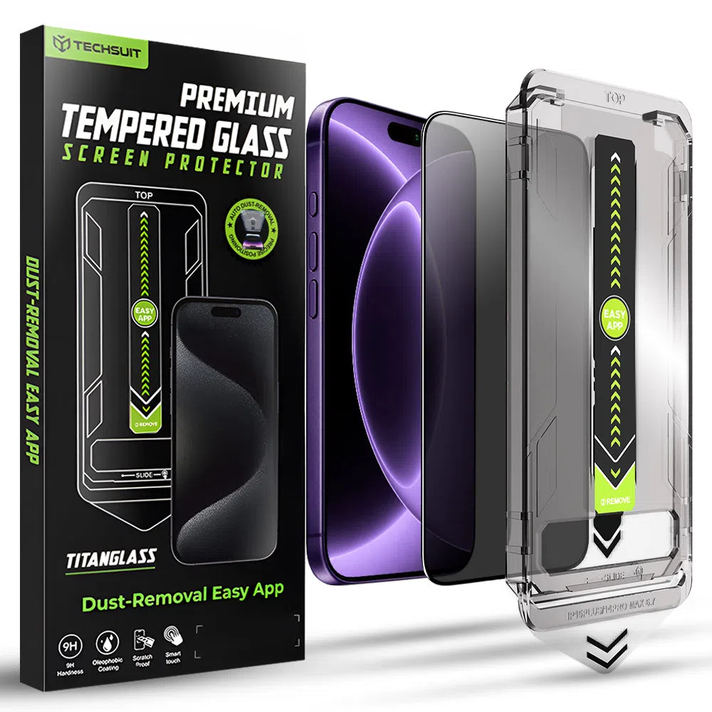 Pellicola protettiva per schermo Privacy Techsuit TitanGlass per Apple iPhone 18 Pro, Vetro temperato, Full Glue — 2