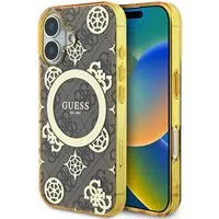 Custodia MagSafe per Apple iPhone 16, Guess, IML Peony su sfondo 4G, Marrone — 3