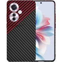 Custodia per Oppo Reno11 F, Techsuit, Carbonite FiberShell, Nero Rosso — 3