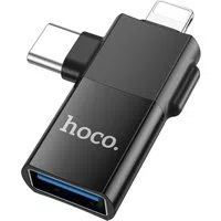 Adattatore OTG USB-C / Lightning - USB-A HOCO UA17, Nero — 3