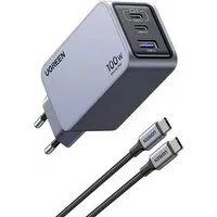 UGREEN X757 Nexode Pro Caricatore di rete con cavo USB-C, 100W, 3A, 1 x USB-A - 2 x USB-C, Grigio — 3