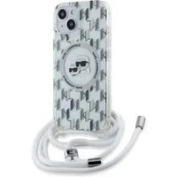Custodia MagSafe per Apple iPhone 15, Karl Lagerfeld, IML Crossbody Monogramma Karl & Choupette's Heads, Trasparente — 3