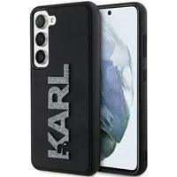 Custodia per Samsung Galaxy S24 S921, Karl Lagerfeld, Logo Glitter in Gomma 3D, Nera — 3