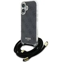 Custodia per Apple iPhone 16, Guess, Crossbody Cord 4G Print, Nera — 3