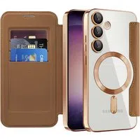 Custodia MagSafe per Samsung Galaxy S23 S911, Techsuit, SmartMag Book, Marrone — 3