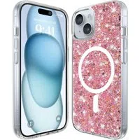 Custodia MagSafe per Apple iPhone 15 Plus, Techsuit, Sparkly Glitter, Magenta — 3