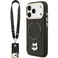 Custodia MagSafe per Apple iPhone 17 Pro, Karl Lagerfeld, Big Strap Choupette Metal Logo, Nera — 3