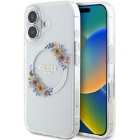 Custodia MagSafe per Apple iPhone 16 Plus, Guess, IML Flowers Wreath, Trasparente