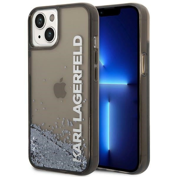 Karl Lagerfeld Custodia per Apple iPhone 14 Plus, Karl Lagerfeld, Liquid Glitter KL Logo, Nera