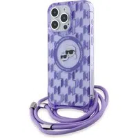 Custodia MagSafe per Apple iPhone 15 Pro, Karl Lagerfeld, IML Crossbody Monogramma Karl & Choupette's Heads, Viola — 3
