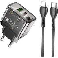 Caricabatterie da Rete con Cavo USB-C HOCO N34, 20W, 3A, 1 x USB-A - 1 x USB-C, Trasparente — 3