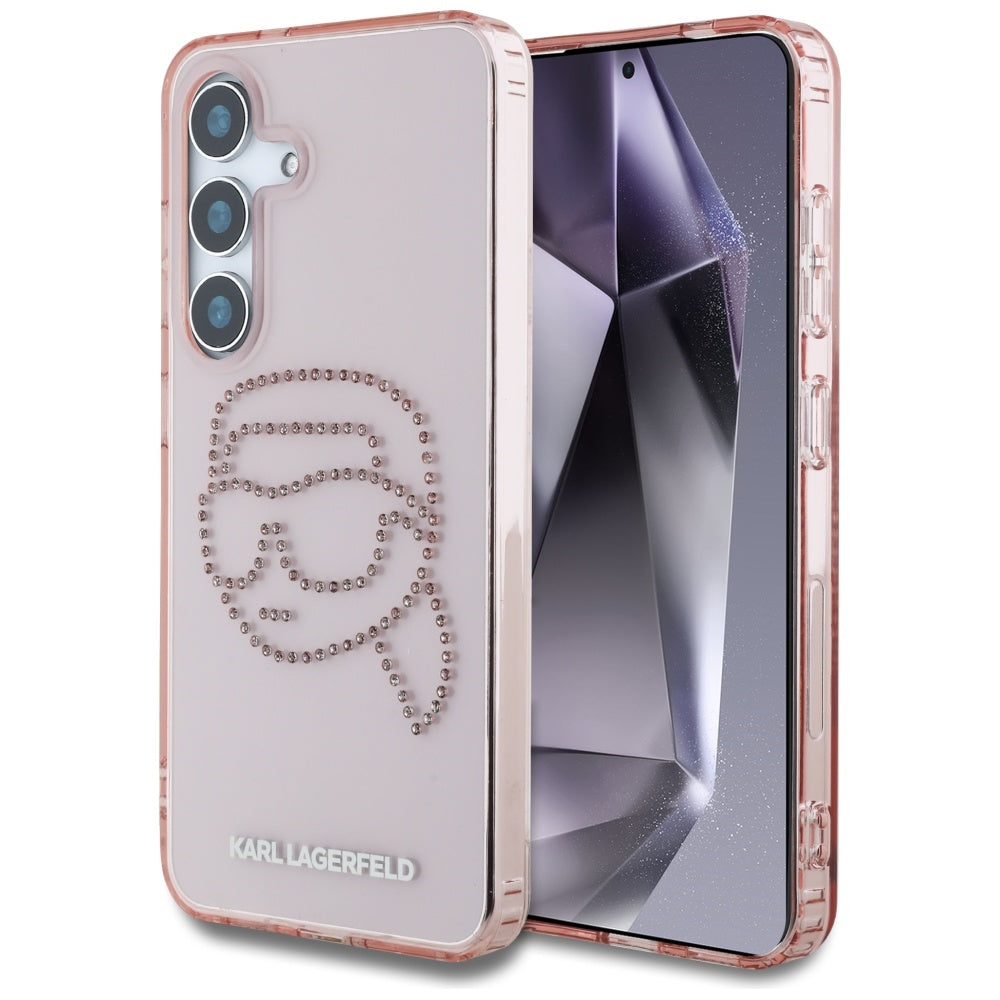 Karl Lagerfeld Custodia per Samsung Galaxy S25 S931, Karl Lagerfeld, IML Rhinestones Karl's Head, Rosa