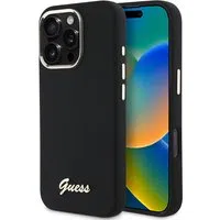 Custodia per Apple iPhone 16 Pro, Guess, Script Metal Logo & Frame, Nera — 3