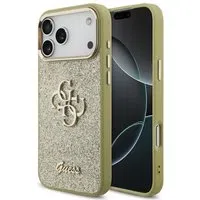 Custodia per Apple iPhone 17 Pro Max, Guess, Fixed Glitter Big 4G Metal Frame, Dorata — 3