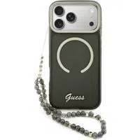 Custodia MagSafe per Apple iPhone 17 Pro Max, Guess, IML Glitter Script Strap, Nera — 3