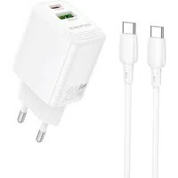 Caricabatterie Rete Con Cavo USB-C Borofone BN27 Fuente, 20W, 3A, 1 x USB-A - 1 x USB-C, Bianco — 3