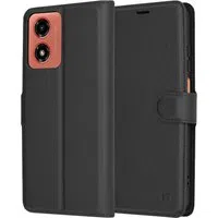 Custodia per Motorola Moto G04s / E14 / G04 / G24, Techsuit, Leather Folio, Nera — 3