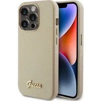 Custodia per Apple iPhone 15 Pro, Guess, Glitter Glossy Script, Beige — 3
