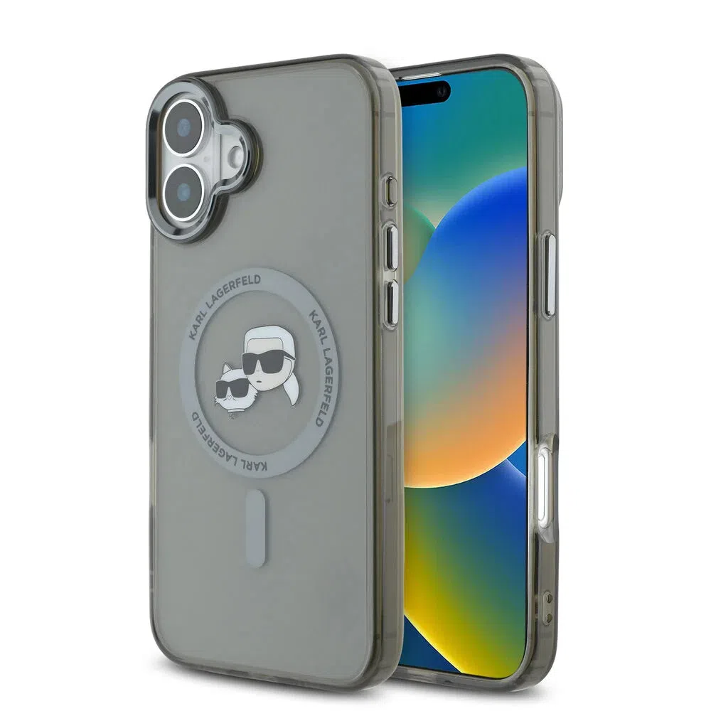 Custodia MagSafe per Apple iPhone 16 Plus, Karl Lagerfeld, IML Metal Karl & Choupette's Heads, Nera — 2