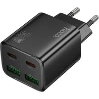Caricabatterie Rete HOCO N56, 30W, 3A, 2 x USB-A - 2 x USB-C, Nero — 3