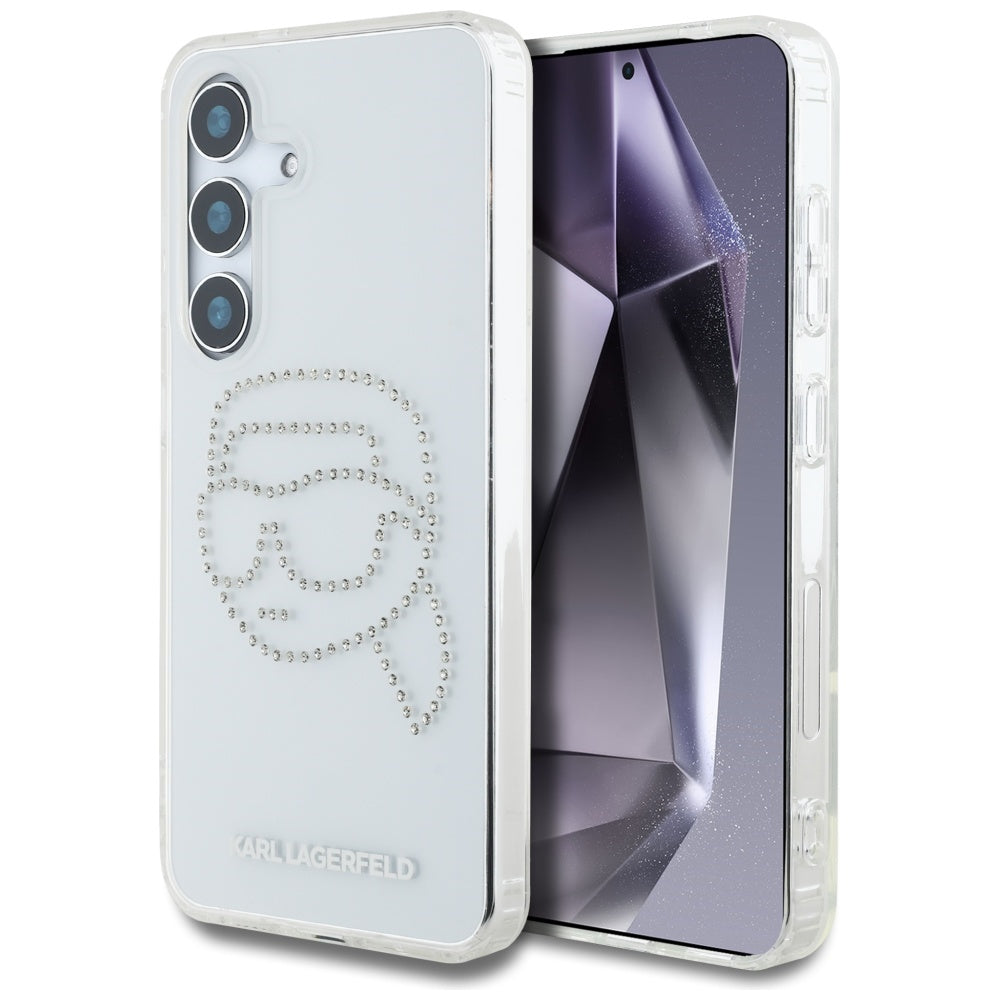 Karl Lagerfeld Custodia per Samsung Galaxy S25 S931, Karl Lagerfeld, IML Rhinestones Karl's Head, Trasparente