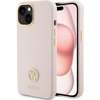 Custodia per Apple iPhone 15, Guess, Logo Strass 4G, Rosa Chiaro — 3