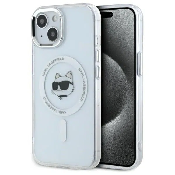 Custodia MagSafe per Apple iPhone 15 Plus, Karl Lagerfeld, IML Metal Choupette's Head, Bianca — 2