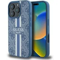 Custodia MagSafe per Apple iPhone 16 Pro, Guess, 4G Printed Stripes, Blu — 3
