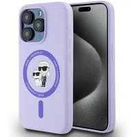 Custodia MagSafe per Apple iPhone 15 Pro, Karl Lagerfeld, Silicone Ring Karl & Choupette, Viola — 3