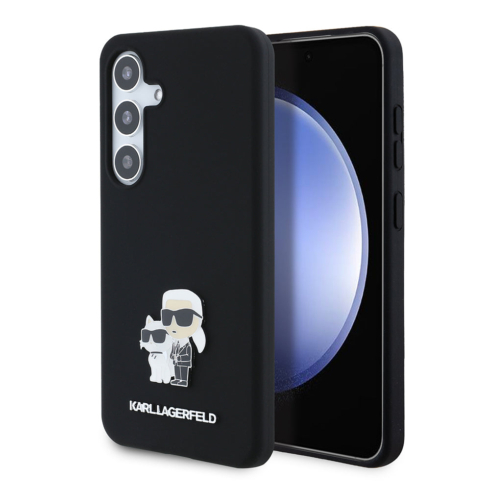 Karl Lagerfeld Custodia per Samsung Galaxy S24 S921, Karl Lagerfeld, Silicone Karl & Choupette Metal, Nera