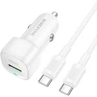 Caricabatterie Auto con Cavo USB-C Borofone BZ34B Cloud, 20W, 3A, 1 x USB-A - 1 x USB-C, Bianco — 3