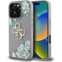 Custodia per Apple iPhone 16 Pro Max, Guess, 4G Grained Roses Big Logo, Viola — 3