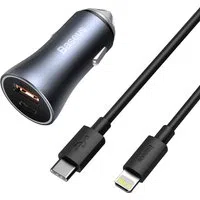Caricabatterie da auto con cavo Lightning Baseus Golden Contactor, 40W, 3A, 1 x USB-A - 1 x USB-C, grigio TZCCJJD-B0G — 3