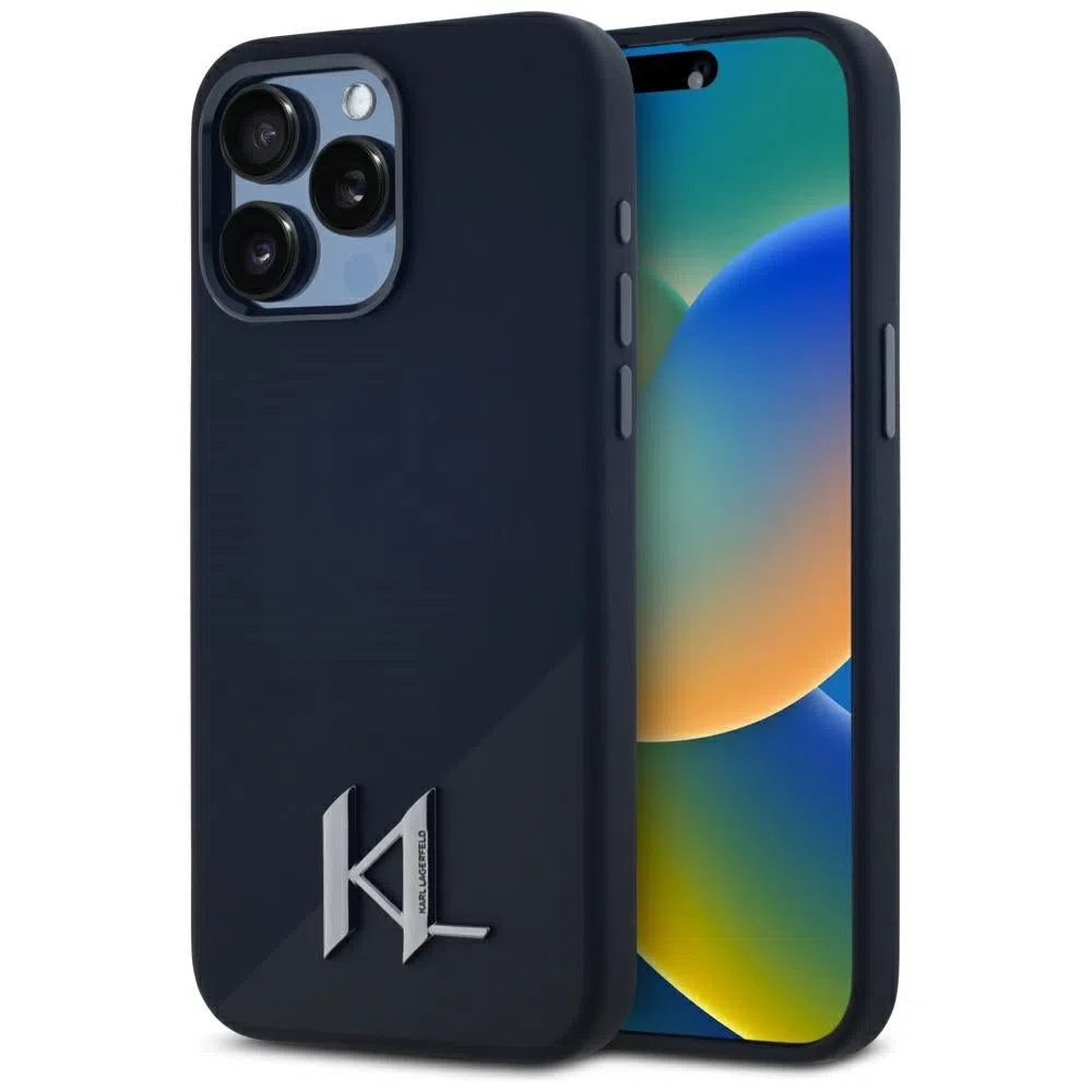 Custodia MagSafe per Apple iPhone 15 Pro Max, Karl Lagerfeld, Silicone Shadow Metal Initial, Nera — 2
