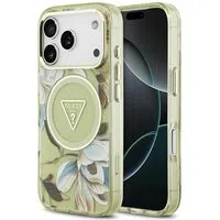Custodia MagSafe per Apple iPhone 17 Pro Max, Guess, IML Metal Glitter Flowers Triangle, Verde — 3