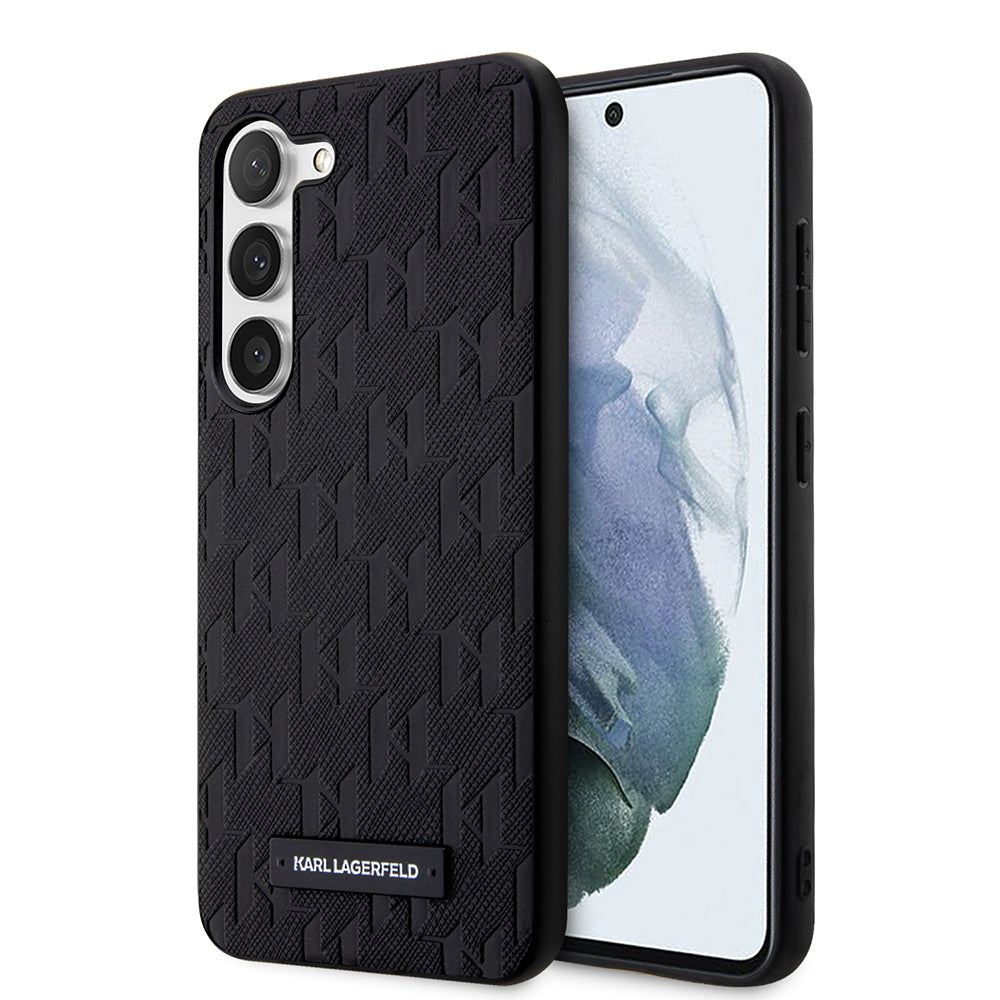 Karl Lagerfeld Custodia per Samsung Galaxy S23 S911, Karl Lagerfeld, Saffiano Monogram Metal Logo, Nera
