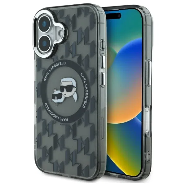 Custodia MagSafe per Apple iPhone 16, Karl Lagerfeld, IML Monogramma Karl & Choupette's Heads, Nera — 2