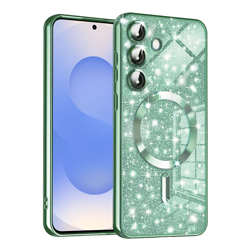 Custodia MagSafe per Samsung Galaxy S25 S931, Techsuit, Luxury Glitter, Verde Chiaro — 2