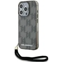 Custodia per Apple iPhone 15 Pro Max, Karl Lagerfeld, IML Luxury Monogram KL Pattern with Strap, Nera — 3