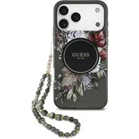 Custodia MagSafe per Apple iPhone 17 Pro Max, Guess, IML Flowers with Pearl Strap, Nera — 3