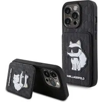 Custodia per Apple iPhone 15 Pro, Karl Lagerfeld, Saffiano Cardslots and Stand Monogram Choupette, Nera — 3