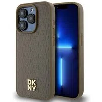Custodia MagSafe per Apple iPhone 15 Pro, DKNY, Logo Metallico a Monogramma, Marrone — 3