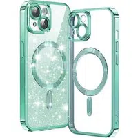 Custodia MagSafe per Apple iPhone 15 Plus, Techsuit, Luxury Glitter, Verde Chiaro — 3