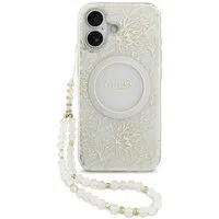 Custodia MagSafe per Apple iPhone 17, Guess, IML Flowers with Pearl Strap, Bianca — 3