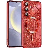 Custodia MagSafe per Samsung Galaxy S24+ S926, Techsuit, Luxury Glitter, Rossa — 3