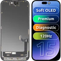 Display con Touchscreen MP compatibile con Apple iPhone 15, con Cornice, Versione Premium Soft OLED FHD Diagnostico, Nero — 3