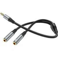 Adattatore Audio 3.5mm - 2 x 3.5mm HOCO UPA21-2, 0.25m, Nero — 3