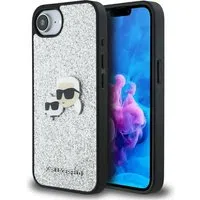 Custodia per Apple iPhone 17e / 16e, Karl Lagerfeld, Glitter Fixed Karl & Choupette's Heads, Argento — 3
